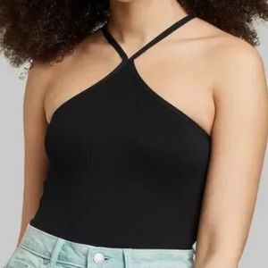NWT wild fable black ribbed thong hi cut bodysuit. L